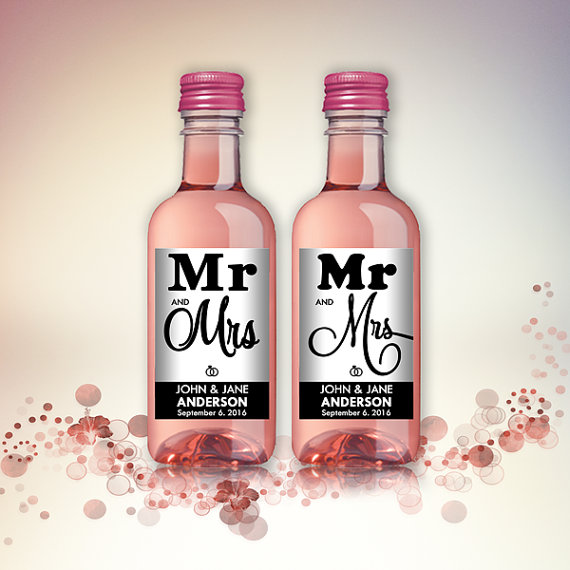 Mariage - Wedding Party Favor Mini Wine Bottle Labels, Customized - Wedding, Engagement - Black and White, Mini Wine Labels - DIY Print, Printable PDF