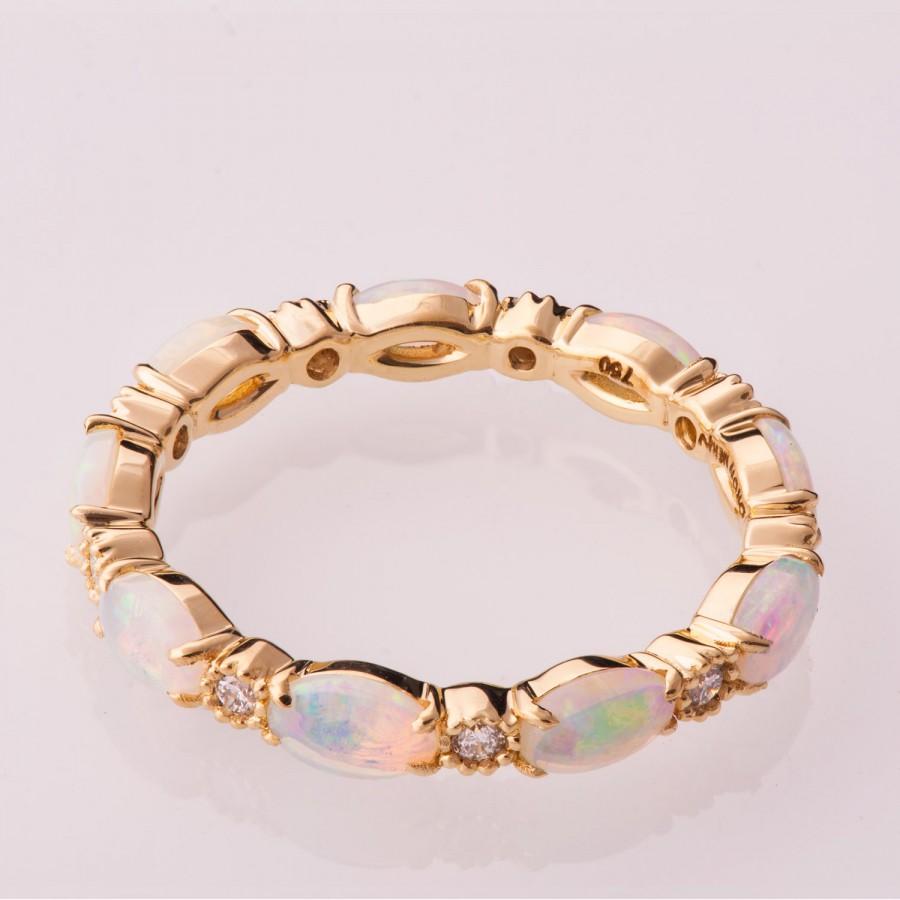 Wedding - Opal engagement ring, Opal Eternity ring, Opal Jewelry, Unique Engagement ring, Australian Opal Ring, Opal Diamond ring, eternity band