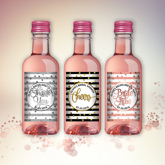 Bridal Shower Party Mini Wine Bottle Labels Customized Black White 