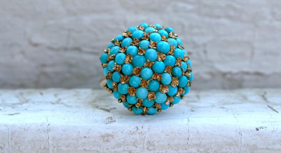 Hochzeit - Vintage 14K Yellow Gold Turquoise Conversion Ring.