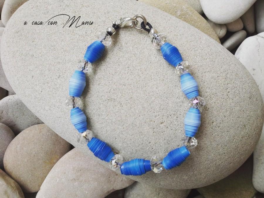 زفاف - Bracciale luminoso con perle di carta azzurre - Bright blue bracelet with pearl paper- Perle di carta - Fatto a mano - Made in Italy