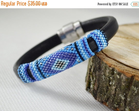 Mariage - Sale 20% Blue Men's braided bracelet strap bracelet for men blue bracelet men leather bracelet gift for him male model seed beads bracelets