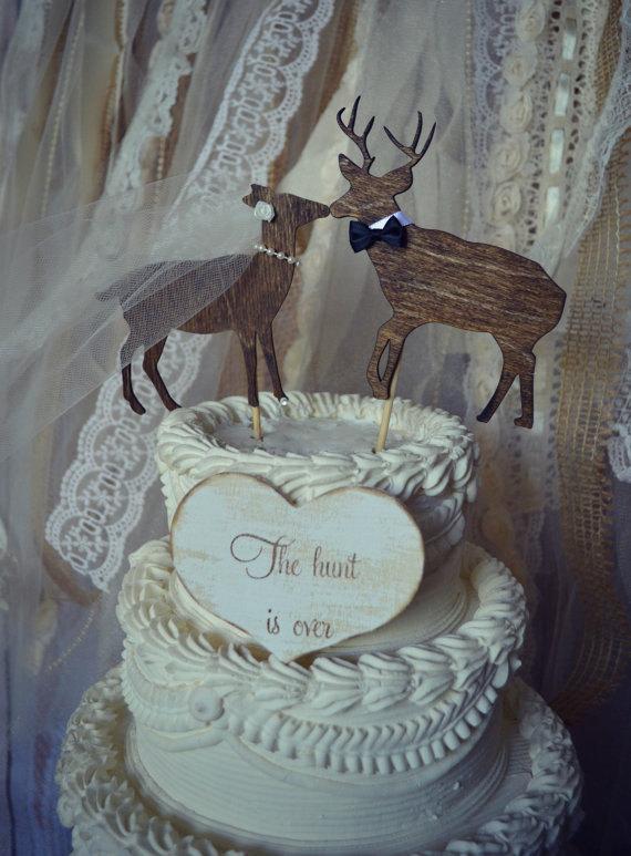 زفاف - Deer hunter-Buck and doe wedding cake topper-Deer hunting wedding cake topper-hunting-country western-deer-wedding cake topper