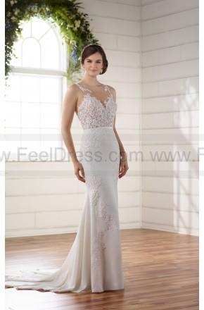 Hochzeit - Essense of Australia Sophisticated Column Wedding Dress With Illusion Bodice And Lace Applique Style D2215