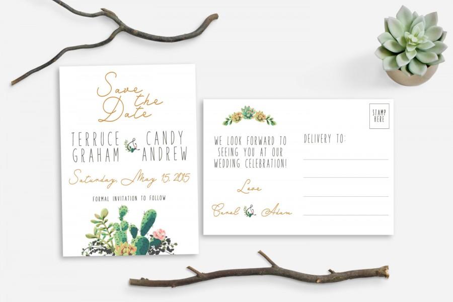 Hochzeit - Printable Save the date succulent, Cactus Save the date postcard,  Succulent save the date,  Cactus wedding, The Lane collection