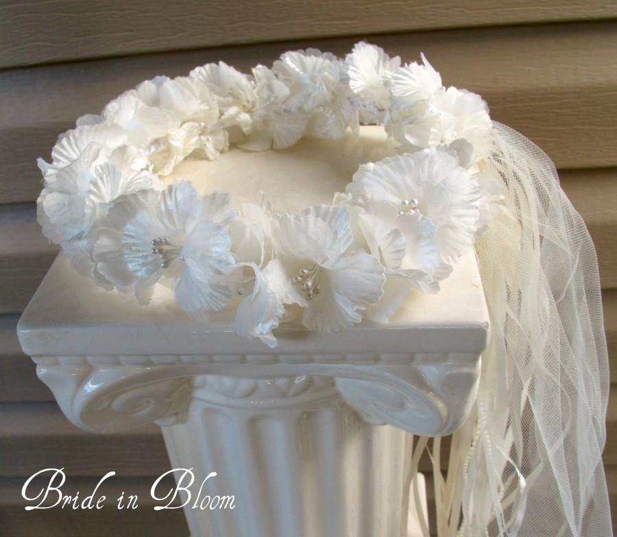 Hochzeit - Wedding flower girl wreath bridal hair accessories halo crown Ivory wedding head piece