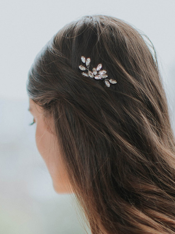 Wedding - Silver Rhinestone Leaf Hairpin 