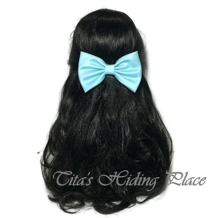 Wedding - Light Blue Hair Bow, Satin Hair Bow Clip, Bows For Women, Kawaii Bows, Handmade Bow, Satin Fabric Bow, Lolita, Big Bow, Baby Girl Bow, 055
