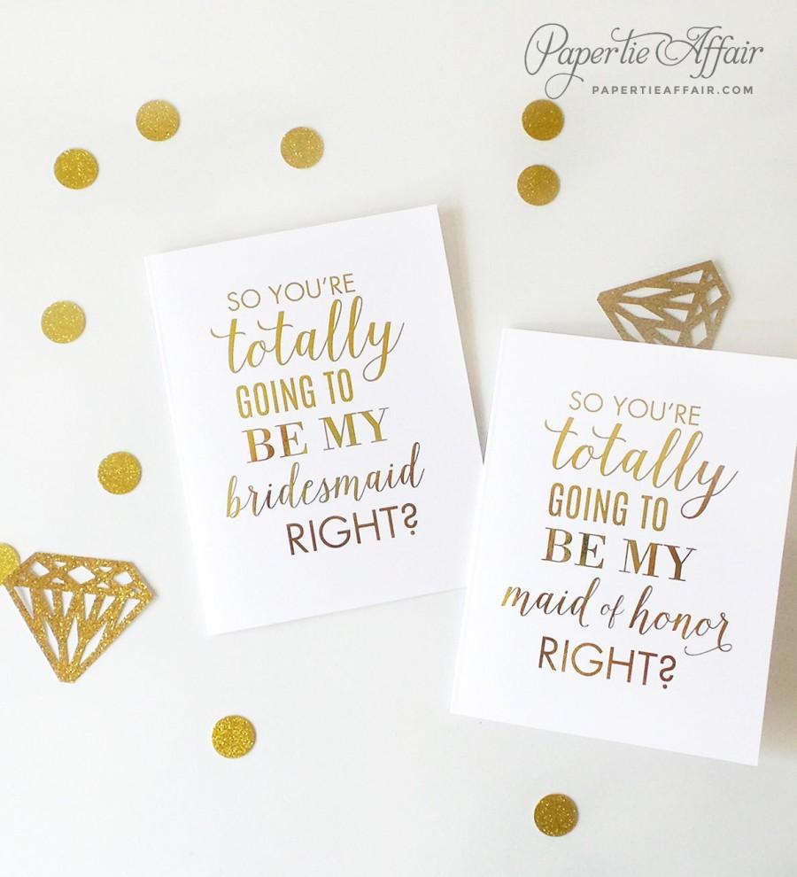 Свадьба - Funny Bridesmaid Proposal, Will You Be My Bridesmaid Cards - Will You Be My Maid Of Honor, Flower Girl, Any Role, Script Lettering - FOIL