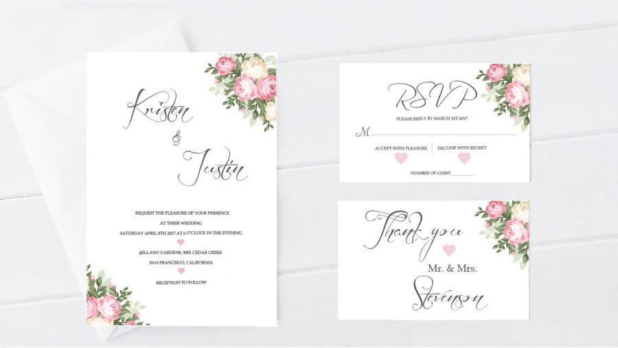 Hochzeit - Wedding Invitations PRINTABLE Elegant Floral Design, Wedding Invitations, Rustic Wedding Invitation, DIY Wedding Invite