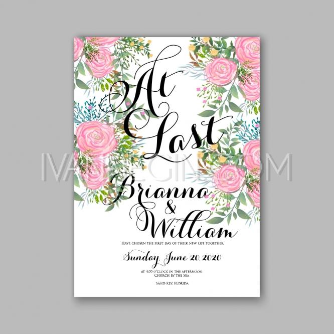 Свадьба - Rose wedding invitation printable template with floral wreath or bouquet of rose flower and daisy - Unique vector illustrations, christmas cards, wedding invitations, images and photos by Ivan Negin