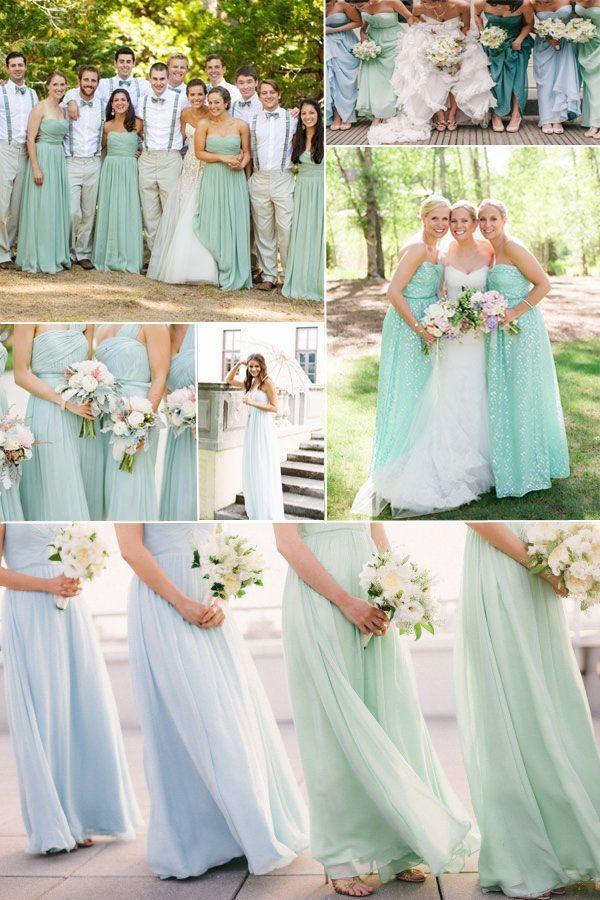 Hochzeit - Long Chiffon Mint Bridesmaid Dress
