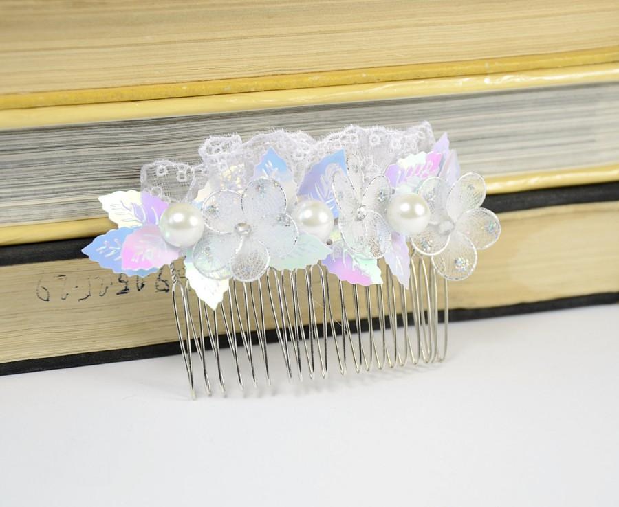 Wedding - White Lace Hair Comb, Floral Bridal Hair piece, White Leafs Lace Bridal Comb, Wedding Hair Comb, Hair accessories, Hair Comb with flowers