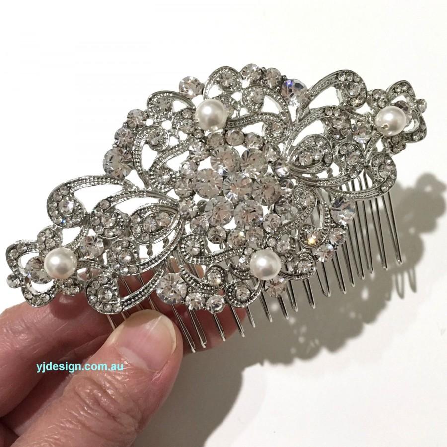 زفاف - Gatsby Wedding Hair Comb, Art Deco Bridal Hair Jewelry, Swarovski Bridal Headpiece, Crystal Bridal Hair Comb, Pearl Wedding Hair Comb, RANIA