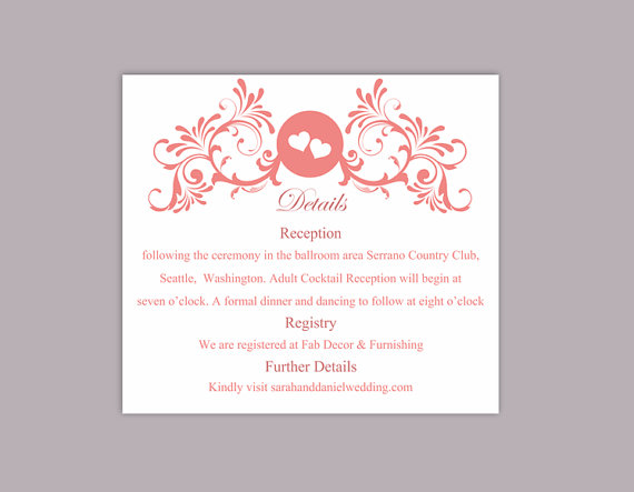 Wedding - DIY Wedding Details Card Template Editable Text Word File Download Printable Details Card Red Details Card Elegant Enclosure Cards