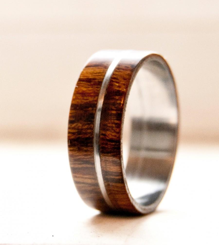 Hochzeit - Mens Wedding Band Wood w/ Metal Inlay Wedding Ring - Staghead Designs
