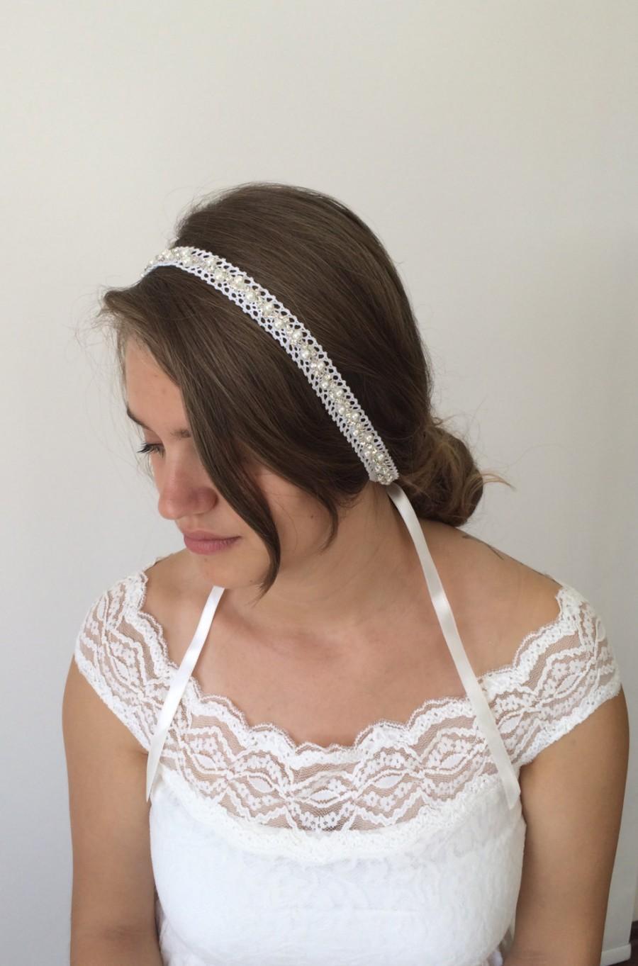 Hochzeit - Bridal Hair Wrap, Pearl Rhinestone Embriodered Headband, Wedding Hair Accessory, Bridal Lace Head Piece, Wedding Hair Jewelry, ReddApple