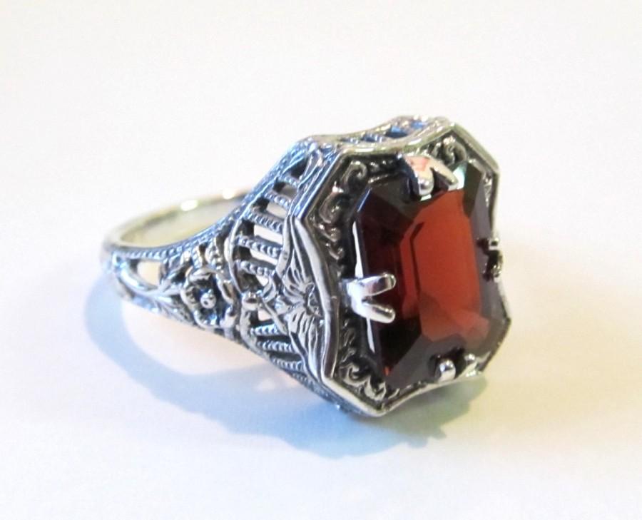 Details about  / Rare Unusual Solid 925 Sterling Silver Natural Garnet Victorian Style Ring