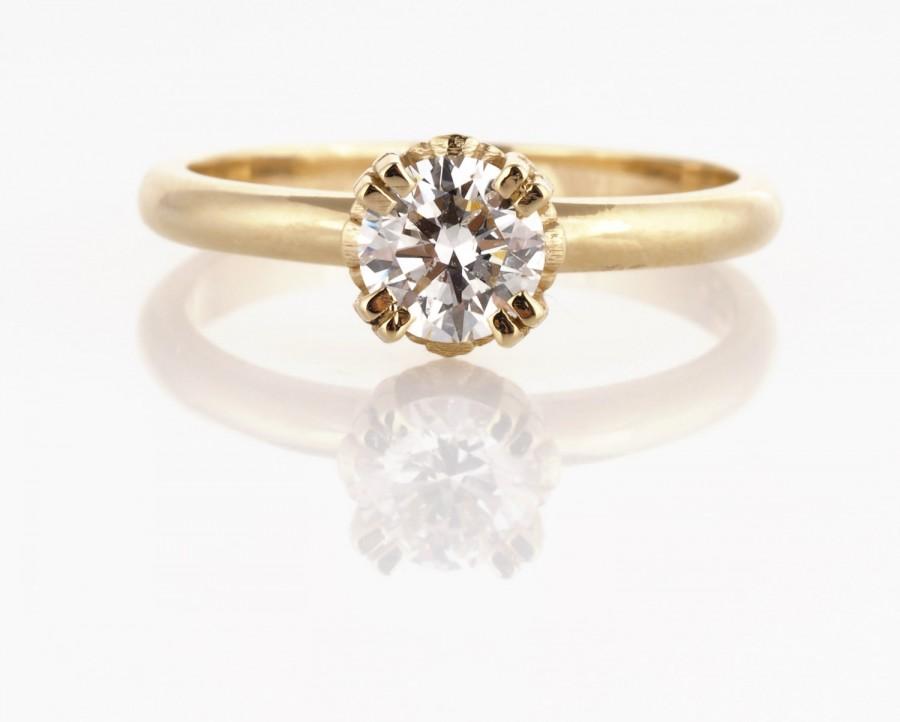 زفاف - Gold Solitaire Engagement Ring, 14K Gold Ring, Diamond Engagement Ring, Classic Engagement Ring, Diamond Ring, Prong Setting, Solitaire Ring
