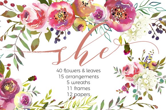 Hochzeit - She-Watercolor Floral Design Set