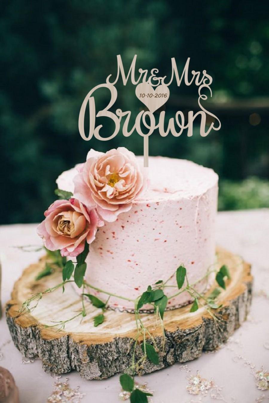 زفاف - Wedding Cake Topper Mr & Mrs Surname Wedding Cake Topper Golden  Custom Cake Topper  Personalized  Wood Cake Topper