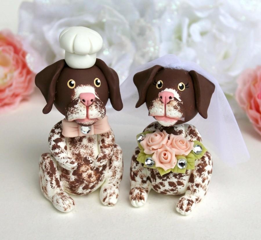 زفاف - Pointer dog wedding cake topper, custom bride and groom based on family pet, with banner