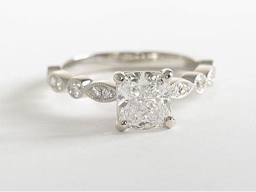 Mariage - Milgrain Marquise And Dot Diamond Engagement Ring In 14k White Gold