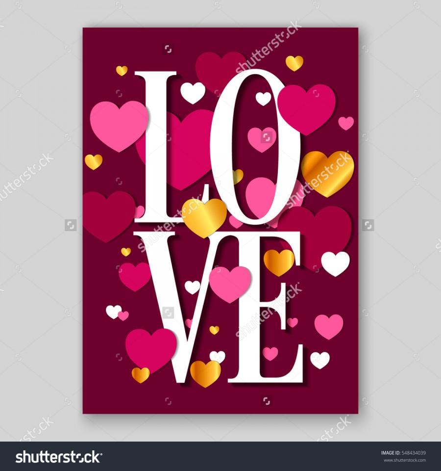 زفاف - Happy Valentines Day Party Invitation Card Flyer with red, gold and pink hearts