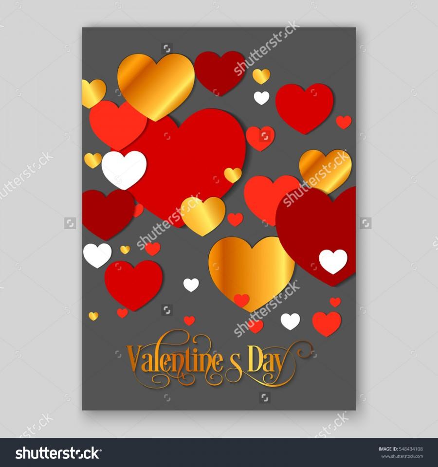 Свадьба - Happy Valentines Day Party Invitation Card Flyer with red, gold and pink hearts