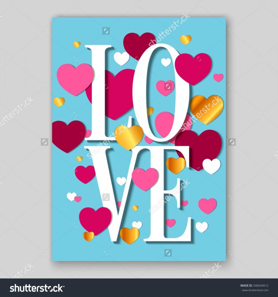 زفاف - Happy Valentines Day Party Invitation Card Flyer with red, gold and pink hearts