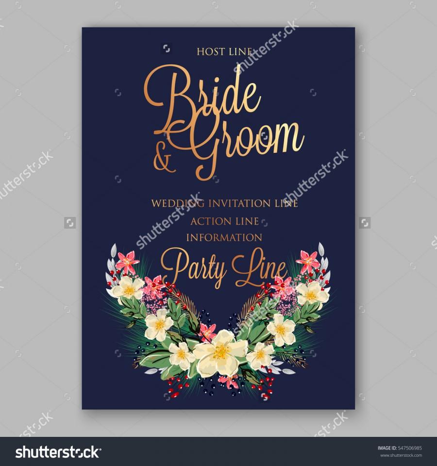 زفاف - Anemone Wedding Invitation Floral Bridal Wreath with pink flowers , fir, pine branches, wild Privet Berry, vector floral illustration in vintage watercolor style