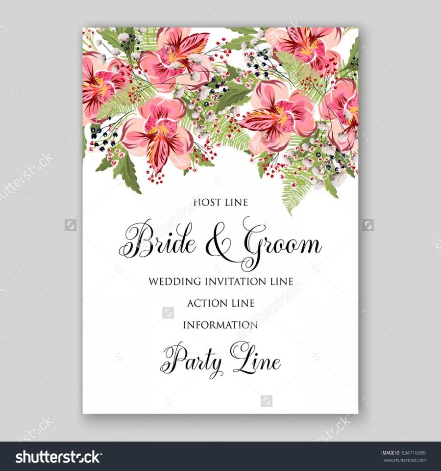 Wedding - Alstroemeria Wedding Invitation tropical floral printable template. Bridal Shower bouquet privet berries, vector flower, illustration in vintage watercolor style