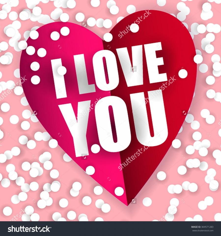 زفاف - Valentines day card invitation with paper sticker and lettering I love you. Valentines Day Party Flyer. Vector illustration EPS10