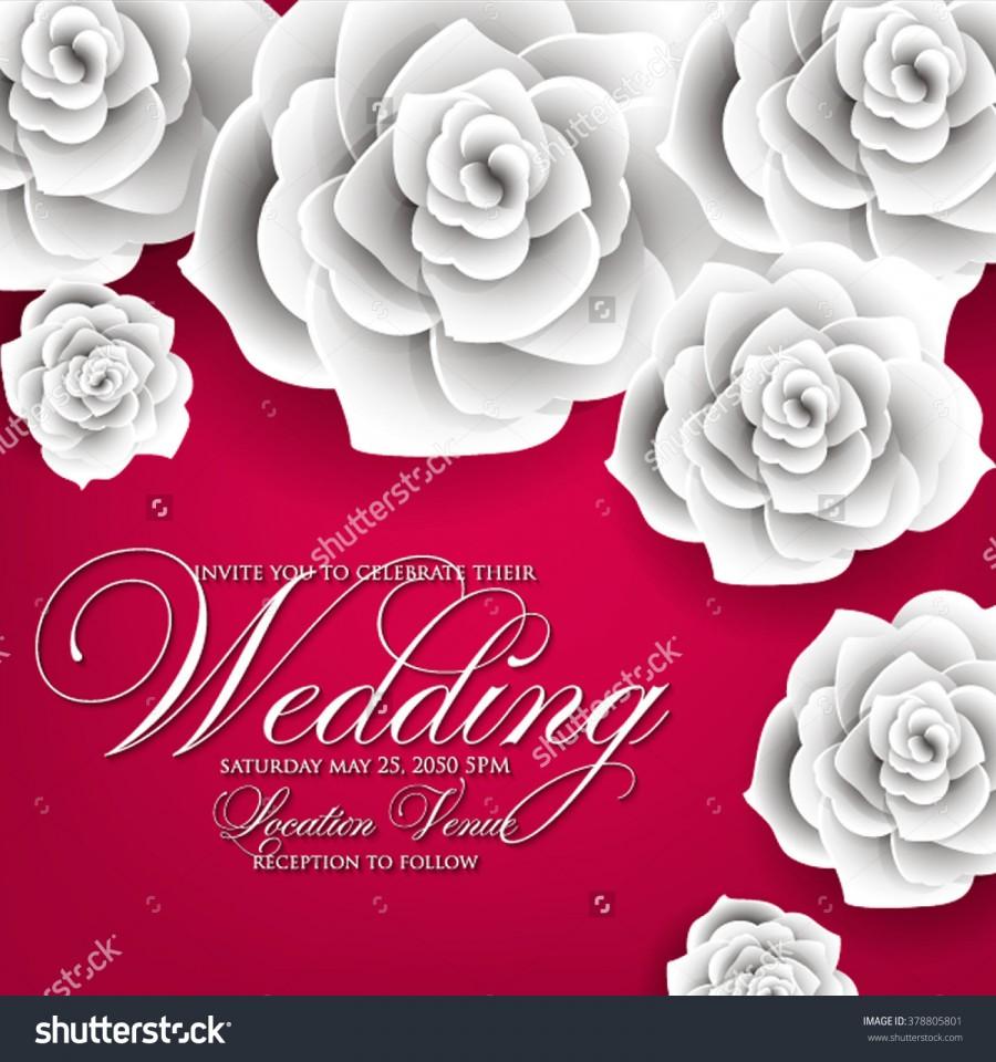 Wedding - Vector paper flower origami rose. Wedding invitation floral template
