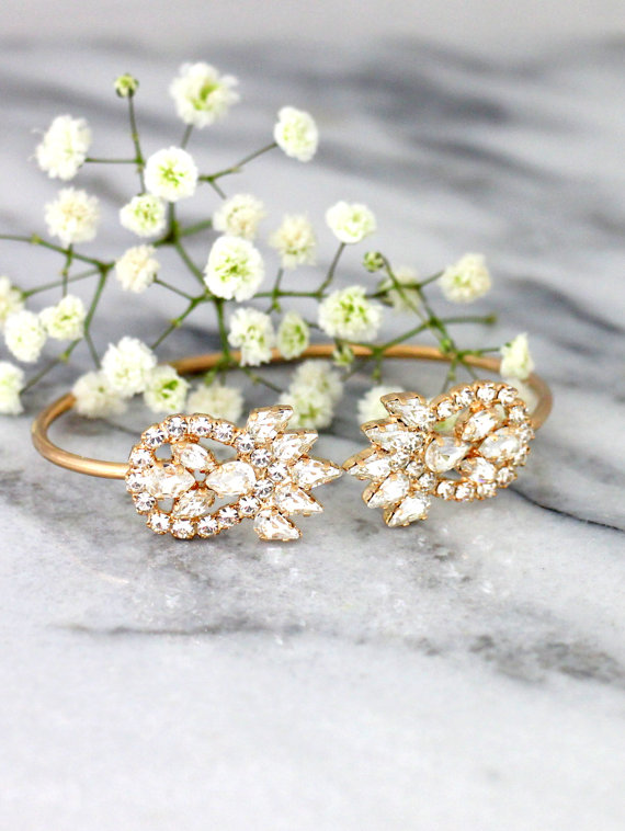 Hochzeit - Bridal Bracelet, Bridal Crystal Bracelet,Swarovski Bracelet, Bridal Gold Crystal Bracelet, Rose Gold Cuff Bracelet, Bridal Crystal Bracelet