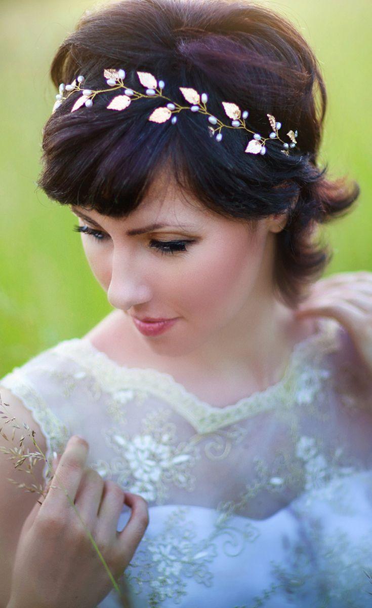 Wedding - Bridal Headband Wedding Hair Piece Pearl Tiara Leaf Crown Headband Arcadia Bridal Hair Accessories Wedding Headpiece Bridesmaid Headpiece