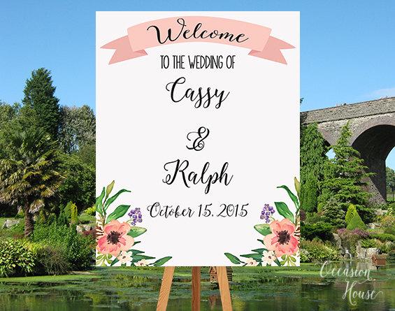 Свадьба - Printable Welcome Wedding Sign, Wedding Reception Sign, Summer Wedding Sign, Wedding Welcome Poster, Floral Wedding Sign, WS001