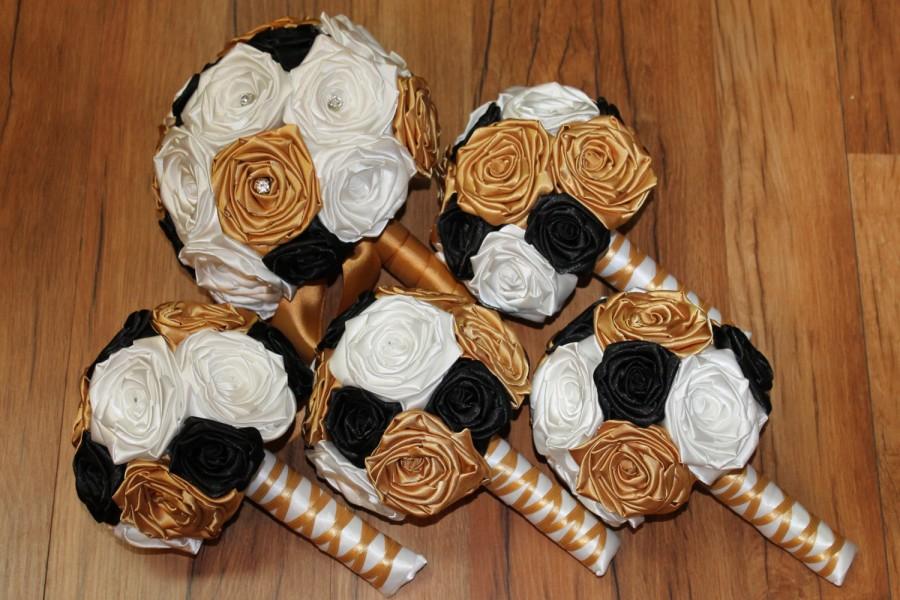 Hochzeit - Gold, Black, & White Wedding Bouquet Set, Gold Wedding Bouquets, Gold and Black Wedding, Old Hollywood Bouquet, Retro Wedding Bouquets