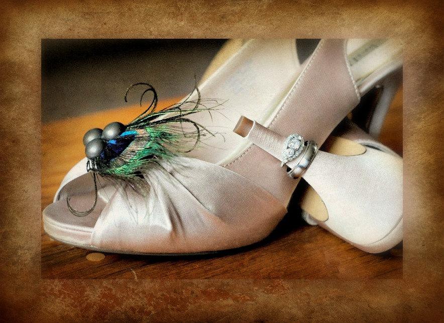 Mariage - Shoe Clips Set Gorgeous Peacock. Diva Winter Holiday, Couture Preppy Bold Metallic, Statement Stunning Teal Green Aqua, Heel Lover Clip Gift