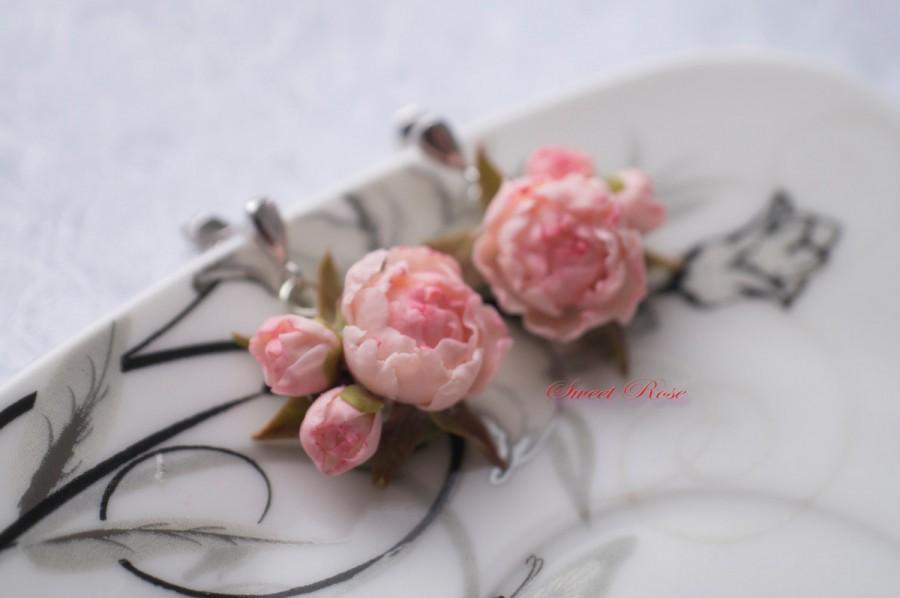 Wedding - Set "Peonies" pink Floral Earrings Silver 925 jewelery Cold porcelain Bouquets of flowers Women fashion Autumn finds October gifts