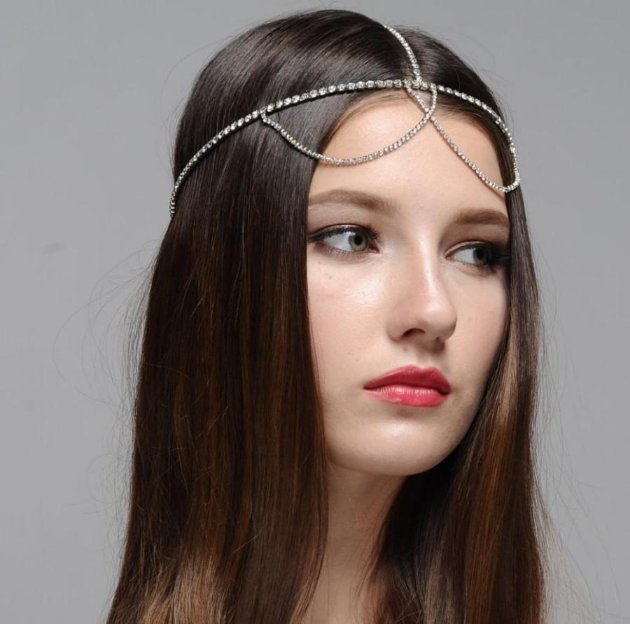 زفاف - Zorina Bridal Wedding Bohemian Rhinestone Headband Head Piece Forehead Headdress Head Chain Headchain