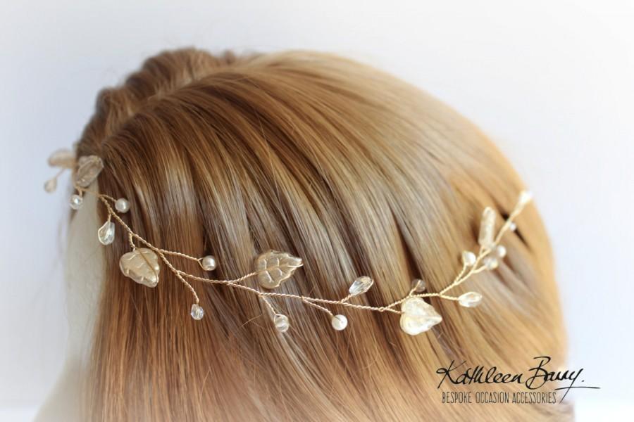 زفاف - R650 - Golden Leaf Bridal Wreath - Crystal & or Pearl bridal crown - wedding headpiece - circlet - hair vine