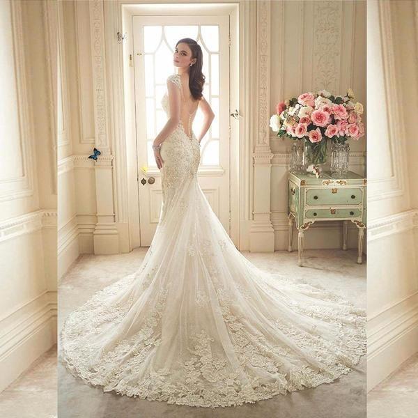 زفاف - Elegant Lace Appliques Shoulder Straps Mermaid Wedding Dress