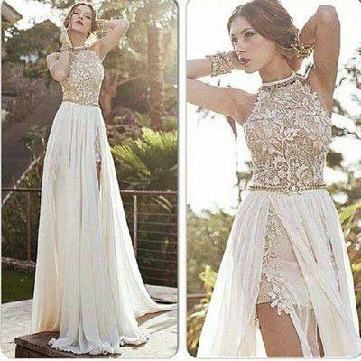 Mariage - White Prom Dress,Charming Prom Dress,Halter Prom Dress,side Slit Prom Dress,wedding Dress,BD023