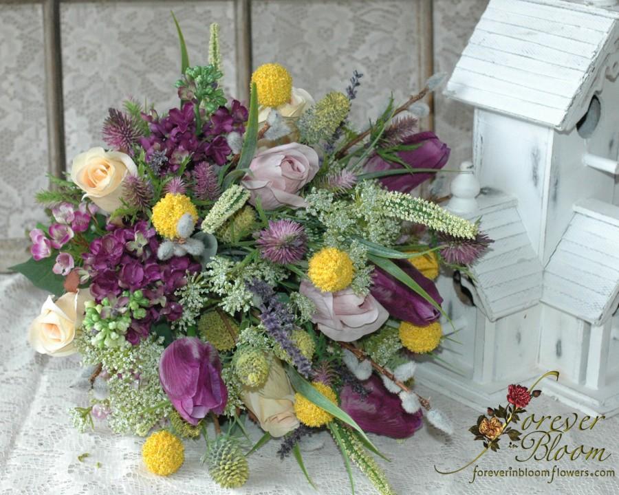 Hochzeit - Real Touch Wedding Bouquet / Garden Style Wedding Bouquet / Wild Flower Wedding Bouquet / Wildflower Wedding Bouquet / Silk Wedding Bouquet