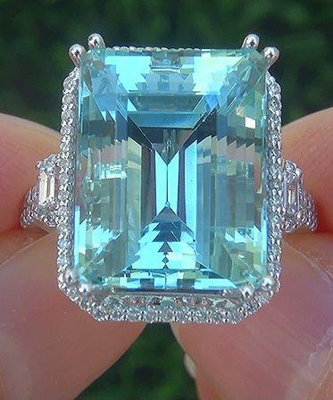 Wedding - A Gorgeous GIA 13.80 Ct Flawless Natural Aquamarine Diamond 14k White Gold Estate Ring