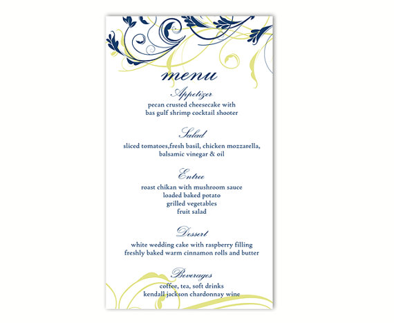 Hochzeit - Wedding Menu Template DIY Menu Card Template Editable Text Word File Instant Download Navy Blue Menu Floral Menu Printable Menu 4x7inch