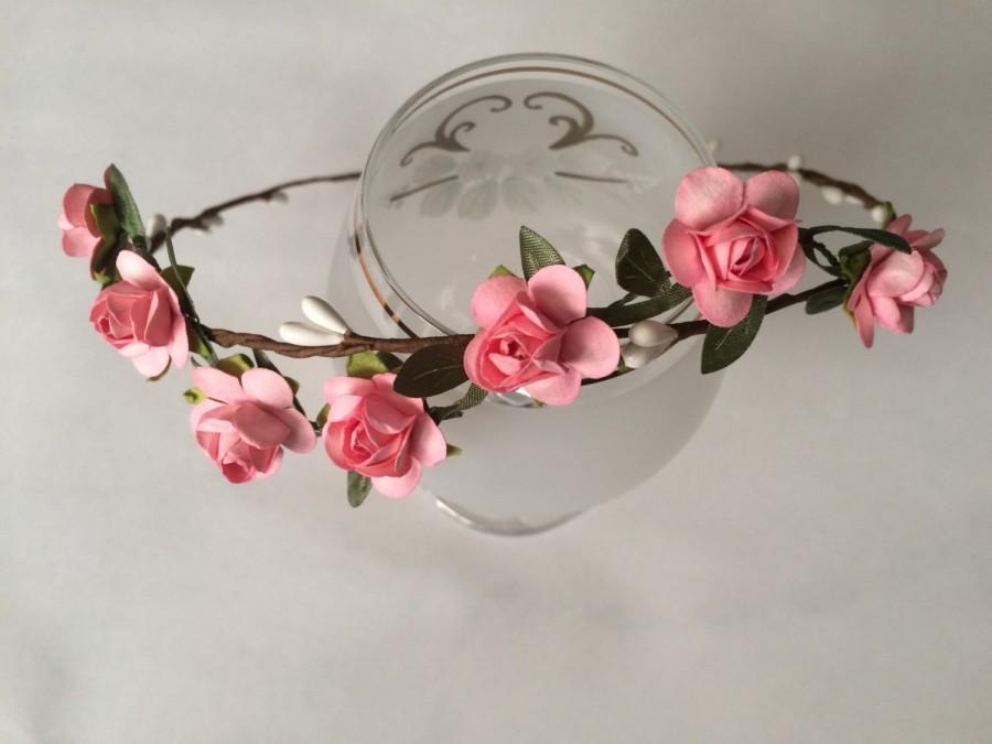 Свадьба - Flower crown,flower girl crown, pip berries and rose crown, pink rose headband, toddler headband, wedding headband, bridal hairpiece, tiara