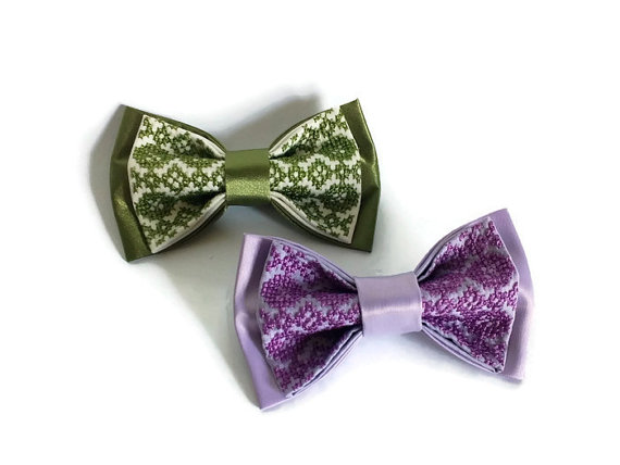 Свадьба - Wedding 2017 Satin wedding bow ties Set of 2 men's bowties Kale bow tie Lilac groom necktie Pantone wedding colours Lilac green wedding asdr