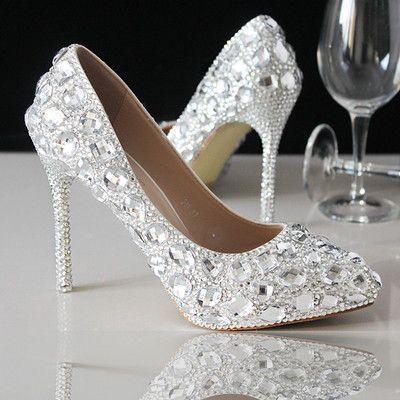 Свадьба - Celebrity Pointed Toe Sparkle Crystal Bridal Heels Shoes Shinny Heels